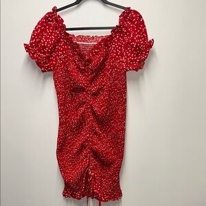 Red heart Floral Puff Sleeve Dress